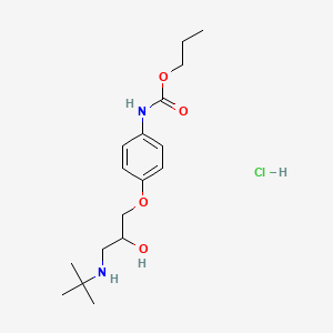 molecular formula C17H29ClN2O4 B12711061 Carbamic acid, (4-(3-((1,1-dimethylethyl)amino)-2-hydroxypropoxy)phenyl)-, propyl ester, monohydrochloride CAS No. 83263-78-9