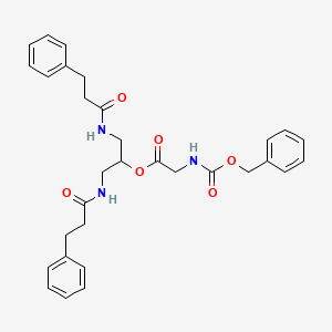 molecular formula C31H35N3O6 B12711128 Glycine, N-((phenylmethoxy)carbonyl)-, 2-((1-oxo-3-phenylpropyl)amino)-1-(((1-oxo-3-phenylpropyl)amino)methyl)ethyl ester CAS No. 138405-00-2