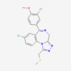 molecular formula C19H16Cl2N4OS B12711162 4H-(1,2,4)Triazolo(4,3-a)(1,4)benzodiazepine, 8-chloro-6-(3-chloro-4-methoxyphenyl)-1-((methylthio)methyl)- CAS No. 115764-99-3