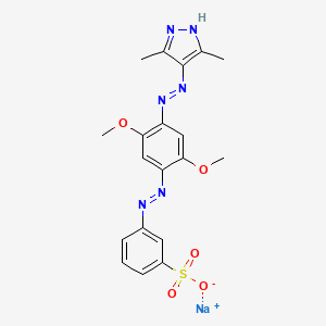 molecular formula C19H19N6NaO5S B12711296 Sodium 3-((4-((3,5-dimethyl-1H-pyrazol-4-yl)azo)-2,5-dimethoxyphenyl)azo)benzenesulphonate CAS No. 85030-26-8