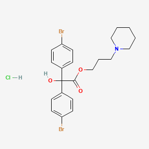 molecular formula C22H26Br2ClNO3 B12711321 Benzeneacetic acid, 4-bromo-alpha-(4-bromophenyl)-alpha-hydroxy-, 3-(1-piperidinyl)propyl ester, hydrochloride CAS No. 134871-14-0