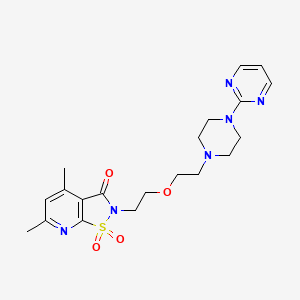 molecular formula C20H26N6O4S B12711375 Isothiazolo(5,4-b)pyridin-3(2H)-one, 4,6-dimethyl-2-(2-(2-(4-(2-pyrimidinyl)-1-piperazinyl)ethoxy)ethyl)-, 1,1-dioxide CAS No. 173284-31-6