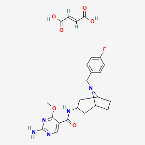 molecular formula C24H28FN5O6 B12711396 5-Pyrimidinecarboxamide, 2-amino-N-(8-(p-fluorobenzyl)-3-beta-nortropanyl)-4-methoxy-, monomaleate CAS No. 84923-18-2