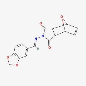 molecular formula C16H12N2O5 B12711489 2-(((1E)-1,3-benzodioxol-5-ylmethylene)amino)-3a,4,7,7a-tetrahydro-1H-4,7-epoxyisoindole-1,3-dione CAS No. 92868-80-9