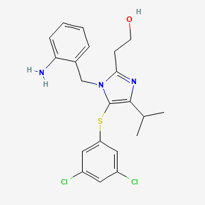 molecular formula C21H23Cl2N3OS B12711491 1H-Imidazole-2-ethanol, 1-((2-aminophenyl)methyl)-5-((3,5-dichlorophenyl)thio)-4-(1-methylethyl)- CAS No. 178980-37-5