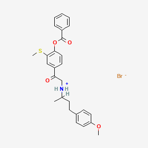 molecular formula C27H30BrNO4S B12711565 (+)-(2-(4-(Benzoyloxy)-3-(methylthio)phenyl)-2-oxoethyl)(3-(4-methoxyphenyl)-1-methylpropyl)ammonium bromide CAS No. 66264-97-9