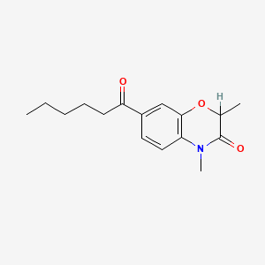 molecular formula C16H21NO3 B12711579 2,4-Dimethyl-7-(1-oxohexyl)-2H-1,4-benzoxazin-3(4H)-one CAS No. 135420-25-6