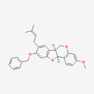 molecular formula C28H28O4 B12711659 6H-Benzofuro(3,2-c)(1)benzopyran, 6a,11a-dihydro-3-methoxy-8-(3-methyl-2-butenyl)-9-(phenylmethoxy)-, cis- CAS No. 152490-70-5