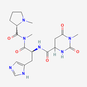 molecular formula C19H27N7O5 B12711671 N-[(2S)-3-(1H-imidazol-5-yl)-1-[methyl-[(2S)-1-methylpyrrolidine-2-carbonyl]amino]-1-oxopropan-2-yl]-1-methyl-2,6-dioxo-1,3-diazinane-4-carboxamide CAS No. 128055-85-6