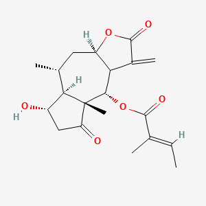 molecular formula C20H26O6 B12711693 [(3aR,5R,5aS,6S,8aR,9S)-6-hydroxy-5,8a-dimethyl-1-methylidene-2,8-dioxo-3a,4,5,5a,6,7,9,9a-octahydroazuleno[6,5-b]furan-9-yl] (E)-2-methylbut-2-enoate CAS No. 25644-08-0