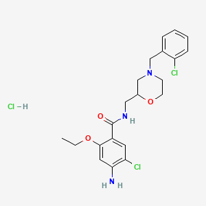 molecular formula C21H26Cl3N3O3 B12711719 4-amino-5-chloro-N-[[4-[(2-chlorophenyl)methyl]morpholin-2-yl]methyl]-2-ethoxybenzamide;hydrochloride CAS No. 112886-54-1