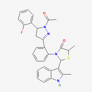 1H-Pyrazole, 1-acetyl-5-(2-fluorophenyl)-4,5-dihydro-3-(2-(5-methyl-2-(2-methyl-1H-indol-3-yl)-4-oxo-3-thiazolidinyl)phenyl)-