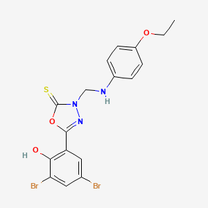 1,3,4-Oxadiazole-2(3H)-thione, 5-(3,5-dibromo-2-hydroxyphenyl)-3-(((4-ethoxyphenyl)amino)methyl)-