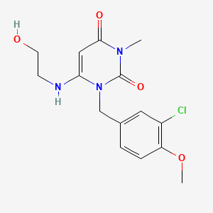 molecular formula C15H18ClN3O4 B12714368 2,4(1H,3H)-Pyrimidinedione, 1-((3-chloro-4-methoxyphenyl)methyl)-6-((2-hydroxyethyl)amino)-3-methyl- CAS No. 121593-79-1