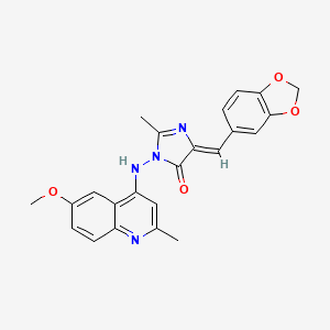 4H-Imidazol-4-one, 3,5-dihydro-5-(1,3-benzodioxol-5-ylmethylene)-3-(((6-methoxy-2-methyl-4-quinolinyl)amino)-2-methyl-