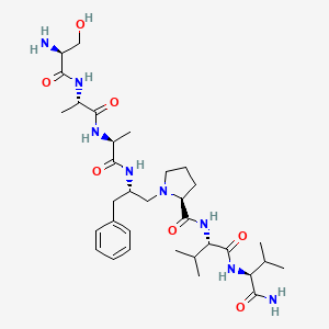 molecular formula C33H54N8O7 B12714470 L-Valinamide, 1-(3-phenyl-2-((N-(N-L-seryl-L-alanyl)-L-alanyl)amino)propyl)-L-prolyl-L-valyl-, (S)- CAS No. 126380-78-7