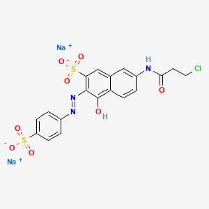 molecular formula C19H14ClN3Na2O8S2 B12714478 Disodium 7-((3-chloro-1-oxopropyl)amino)-4-hydroxy-3-((4-sulphonatophenyl)azo)naphthalene-2-sulphonate CAS No. 85958-97-0