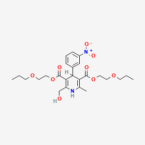 molecular formula C25H34N2O9 B12714530 Bis(2-propoxyethyl) 2-(hydroxymethyl)-6-methyl-4-(3-nitrophenyl)-1,4-dihydropyridine-3,5-dicarboxylate CAS No. 85387-12-8