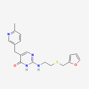 molecular formula C18H20N4O2S B12714591 2-((2-((2-Furylmethyl)thio)ethyl)amino)-5-((6-methyl-3-pyridyl)methyl)-1H-pyrimidin-4-one CAS No. 72717-05-6