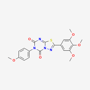 molecular formula C20H18N4O6S B12714614 5H-(1,3,4)Thiadiazolo(3,2-a)(1,3,5)triazine-5,7(6H)-dione, 6-(4-methoxyphenyl)-2-(3,4,5-trimethoxyphenyl)- CAS No. 125766-47-4