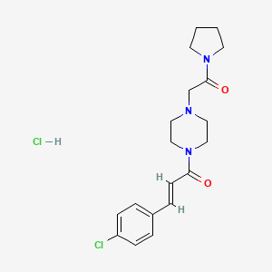 molecular formula C19H25Cl2N3O2 B12714625 Piperazine, 1-(3-(4-chlorophenyl)-1-oxo-2-propenyl)-4-(2-oxo-2-(1-pyrrolidinyl)ethyl)-, monohydrochloride, (E)- CAS No. 88052-59-9