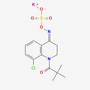 molecular formula C14H16ClKN2O5S B12714633 Hydroxylamine-O-sulfonic acid, N-(8-chloro-1-(2,2-dimethyl-1-oxopropyl)-2,3-dihydro-4(1H)-quinolinylidene)-, potassium salt CAS No. 114427-37-1