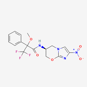 molecular formula C16H15F3N4O5 B12714747 3,3,3-Trifluoro-2-methoxy-N-((S)-2-nitro-6,7-dihydro-5H-imidazo(2,1-b)(1,3)oxazin-6-yl)-2-phenyl-propionamide CAS No. 187235-44-5