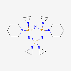 molecular formula C18H36N9P3 B12714868 1,3,5,2,4,6-Triazatriphosphorine, 2,2,4,4,6,6-hexahydro-4,6-di-1-piperidinyl-2,2,4,6-tetrakis(1-aziridinyl)-, trans- CAS No. 86384-21-6