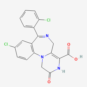 molecular formula C19H13Cl2N3O3 B12714957 Pyrazino(1,2-a)(1,4)benzodiazepine-4-carboxylic acid, 1,2,3,5-tetrahydro-9-chloro-7-(2-chlorophenyl)-2-oxo- CAS No. 87216-22-6