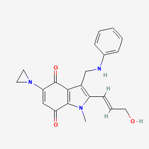 molecular formula C21H21N3O3 B12714970 1H-Indole-4,7-dione, 5-(1-aziridinyl)-2-(3-hydroxy-1-propenyl)-1-methyl-3-((phenylamino)methyl)-, (E)- CAS No. 185900-90-7