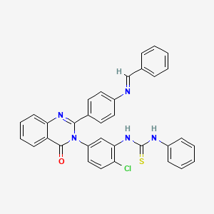 molecular formula C34H24ClN5OS B12714984 Thiourea, N-(2-chloro-5-(4-oxo-2-(4-((phenylmethylene)amino)phenyl)-3(4H)-quinazolinyl)phenyl)-N'-phenyl- CAS No. 83408-68-8