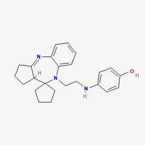 molecular formula C24H29N3O B12715013 Phenol, 4-((2-(1,2,3,10a-tetrahydrospiro(benzo(b)cyclopenta(e)(1,4)diazepine-10(9H),1'-cyclopent)-9-yl)ethyl)amino)- CAS No. 133308-03-9