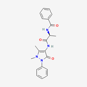 molecular formula C21H22N4O3 B12715081 Benzamide, N-(2-((2,3-dihydro-1,5-dimethyl-3-oxo-2-phenyl-1H-pyrazol-4-yl)amino)-1-methyl-2-oxoethyl)-, (S)- CAS No. 151921-17-4