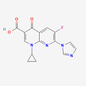 molecular formula C15H11FN4O3 B12715117 1,8-Naphthyridine-3-carboxylic acid, 1-cyclopropyl-6-fluoro-1,4-dihydro-7-(1H-imidazol-1-yl)-4-oxo- CAS No. 106892-14-2