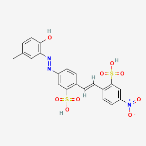 molecular formula C21H17N3O9S2 B12715540 5-((2-Hydroxy-5-methylphenyl)azo)-2-(2-(4-nitro-2-sulphophenyl)vinyl)benzenesulphonic acid CAS No. 93892-27-4