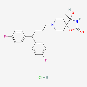 molecular formula C24H29ClF2N2O3 B12715819 1-Oxa-3,8-diazaspiro(4.5)decan-2-one, 8-(4,4-bis(4-fluorophenyl)butyl)-4-hydroxy-4-methyl-, monohydrochloride CAS No. 134070-25-0