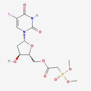 molecular formula C13H18IN2O9P B12715824 [(2R,3S,5R)-3-hydroxy-5-(5-iodo-2,4-dioxopyrimidin-1-yl)oxolan-2-yl]methyl 2-dimethoxyphosphorylacetate CAS No. 115365-23-6