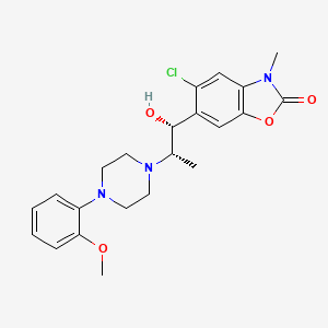 molecular formula C22H26ClN3O4 B12715838 2(3H)-Benzoxazolone, 5-chloro-6-(1-hydroxy-2-(4-(2-methoxyphenyl)-1-piperazinyl)propyl)-3-methyl-, (R*,S*)- CAS No. 132634-46-9