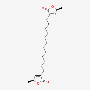 molecular formula C22H34O4 B12715855 (R*,R*)-3,3'-(1,12-Dodecanediyl)bis(5-methyl-2(5H)-furanone) CAS No. 28028-69-5