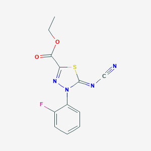 molecular formula C12H9FN4O2S B127164 Ethyl (5Z)-5-(cyanoimino)-4-(2-fluorophenyl)-4,5-dihydro-1,3,4-thiadiazole-2-carboxylate CAS No. 148367-80-0