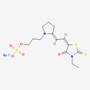 molecular formula C14H19N2NaO5S3 B12716405 Sodium 3-(2-((3-ethyl-4-oxo-2-thioxothiazolidin-5-ylidene)ethylidene)pyrrolidin-1-yl)propyl sulphate CAS No. 34689-87-7