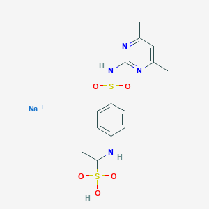 molecular formula C14H18N4NaO5S2+ B12716426 Sodium 1-((4-(((4,6-dimethyl-2-pyrimidinyl)amino)sulphonyl)phenyl)amino)ethanesulphonate CAS No. 59672-31-0