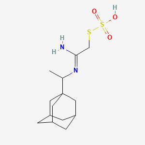 molecular formula C14H24N2O3S2 B12716654 Thiosulfuric acid, S-(2-imino-2-((1-tricyclo(3.3.1.1(sup 3,7))dec-1-ylethyl)amino)ethyl ester,hemihydrate CAS No. 128487-73-0