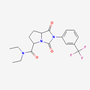 molecular formula C18H20F3N3O3 B12716740 1H-Pyrrolo(1,2-c)imidazole-5-carboxamide, hexahydro-N,N-diethyl-1,3-dioxo-2-(3-(trifluoromethyl)phenyl)- CAS No. 90513-98-7