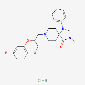 molecular formula C23H27ClFN3O3 B12716939 1,3,8-Triazaspiro(4.5)decan-4-one, 8-(7-fluoro-1,4-benzodioxan-2-ylmethyl)-3-methyl-1-phenyl-, hydrochloride CAS No. 102504-77-8