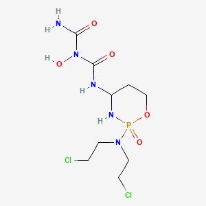 molecular formula C9H18Cl2N5O5P B12717129 Imidodicarbonic diamide, N-(2-(bis(2-chloroethyl)amino)tetrahydro-2H-1,3,2-oxazaphosphorin-4-yl)-N-hydroxy-, P-oxide CAS No. 97139-16-7