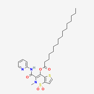 molecular formula C29H41N3O5S2 B12717273 Hexadecanoic acid, 2-methyl-3-((2-pyridinylamino)carbonyl)-2H-thieno(2,3-e)-1,2-thiazin-4-yl ester, S,S-dioxide CAS No. 123253-05-4