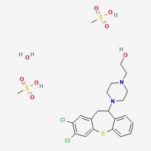 molecular formula C22H32Cl2N2O8S3 B12717409 1-Piperazineethanol, 4-(2,3-dichloro-10,11-dihydrodibenzo(b,f)thiepin-10-yl)-, dimethanesulfonate, hydrate CAS No. 93362-07-3