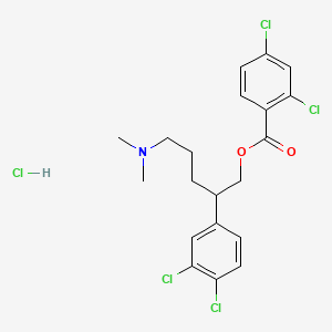 molecular formula C20H22Cl5NO2 B12717541 Benzoic acid, 2,4-dichloro-, 2-(3,4-dichlorophenyl)-5-(dimethylamino)pentyl ester, hydrochloride CAS No. 119585-11-4