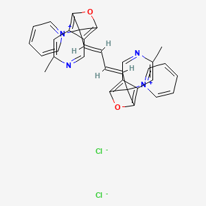 molecular formula C32H24Cl2N4O2 B12717542 1,1'-[1,3-Butadiene-1,4-diylbis[(5-methyl-2,6-benzoxazolediyl)methylene]]dipyridinium dichloride CAS No. 93982-35-5